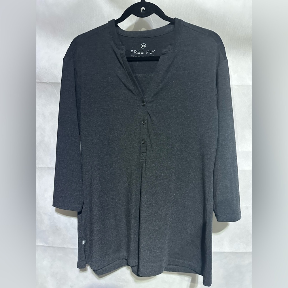 Free Fly Shirt Women’s M Charcoal Gray Bamboo 3/4 Sleeve Performance Fishing EUC